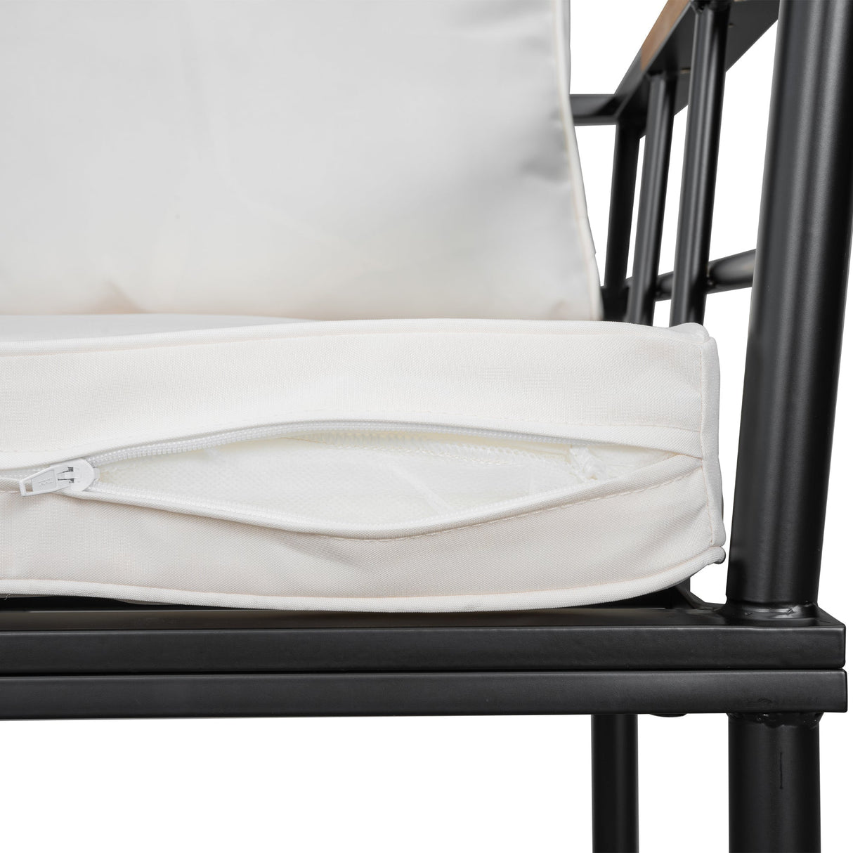 Iron Outdoor Dining Set with Acacia Wood Armrest