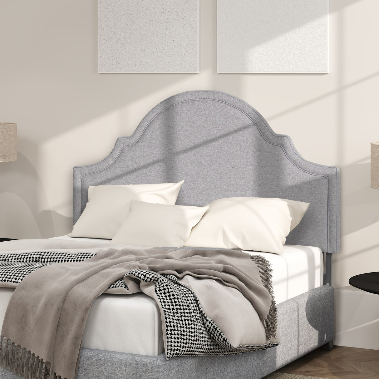 Catherine Upholstered Queen Headboard Light Grey Polyester