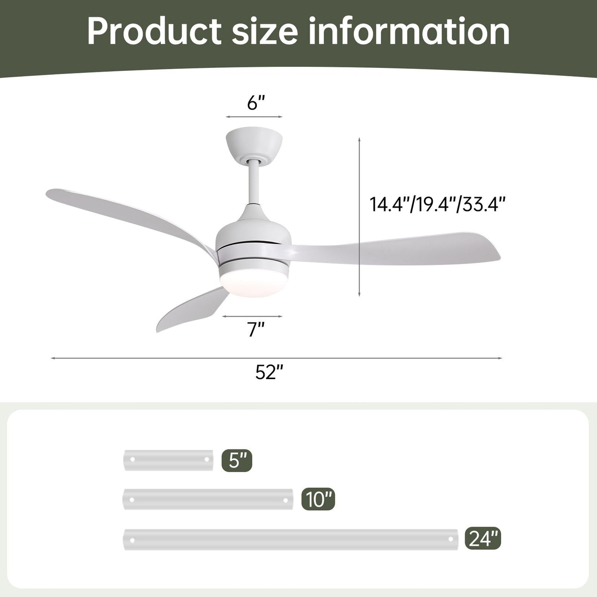 Ceiling Fan With 3 Blades, Remote Control, Reversible DC Motor