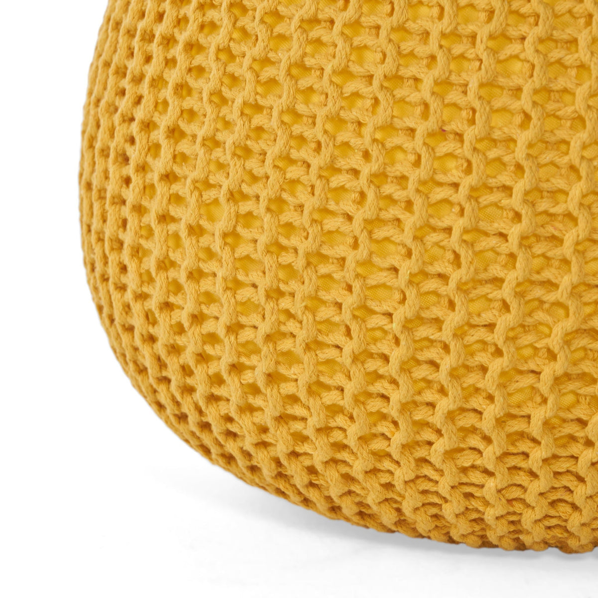Knitted Cotton Round Pouf Ottoman with Soft Textured Cover - Dark Gray, Yellow, Blue
