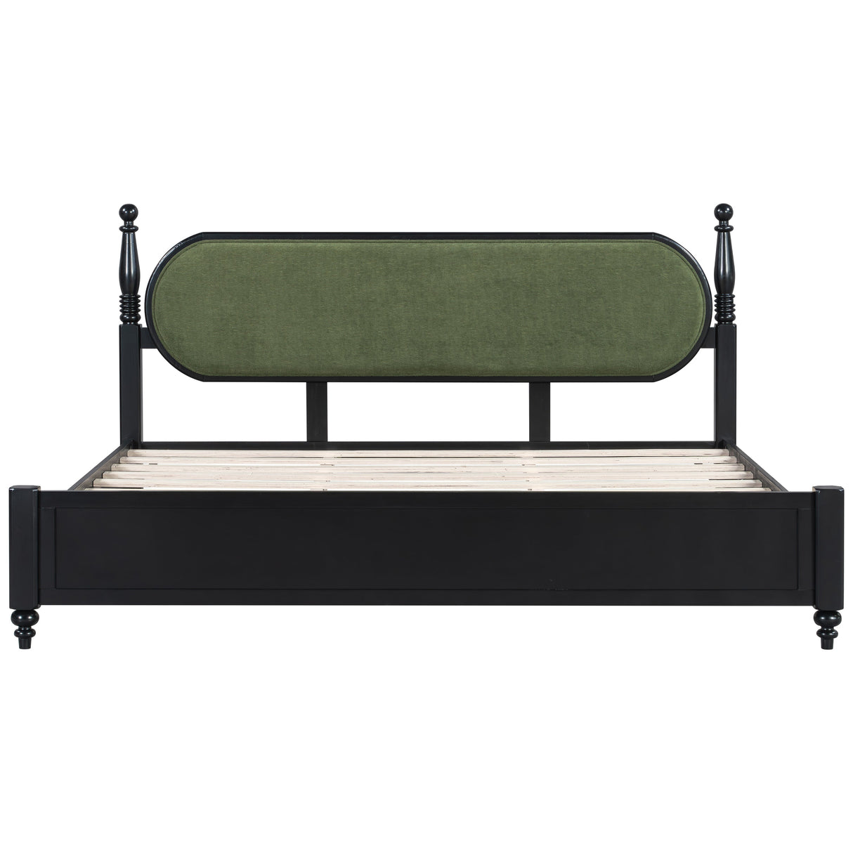 King Bed Frame, Solid Wood Platform with Slats, Modern
