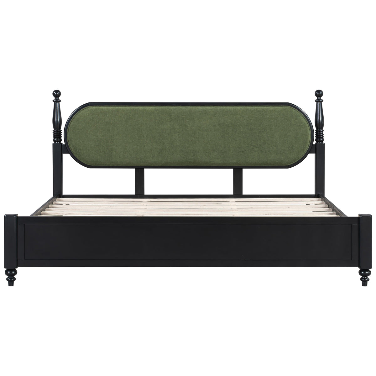 King Bed Frame Solid Wood Platform with Slats - Modern