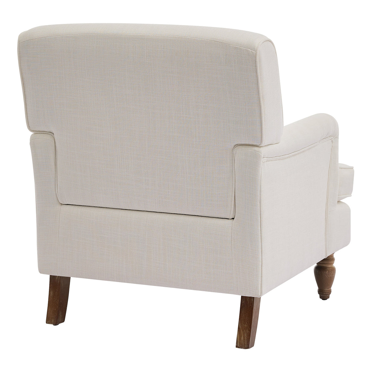 Vintage Upholstered Linen Fabric Armchair with Antique Solid Wood Legs