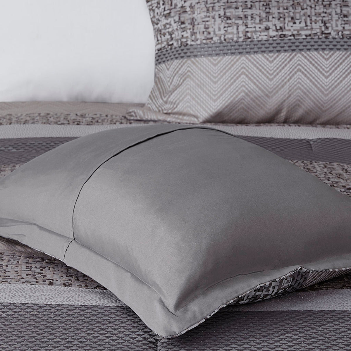 7 Piece Jacquard Comforter Set Grey/Taupe California King
