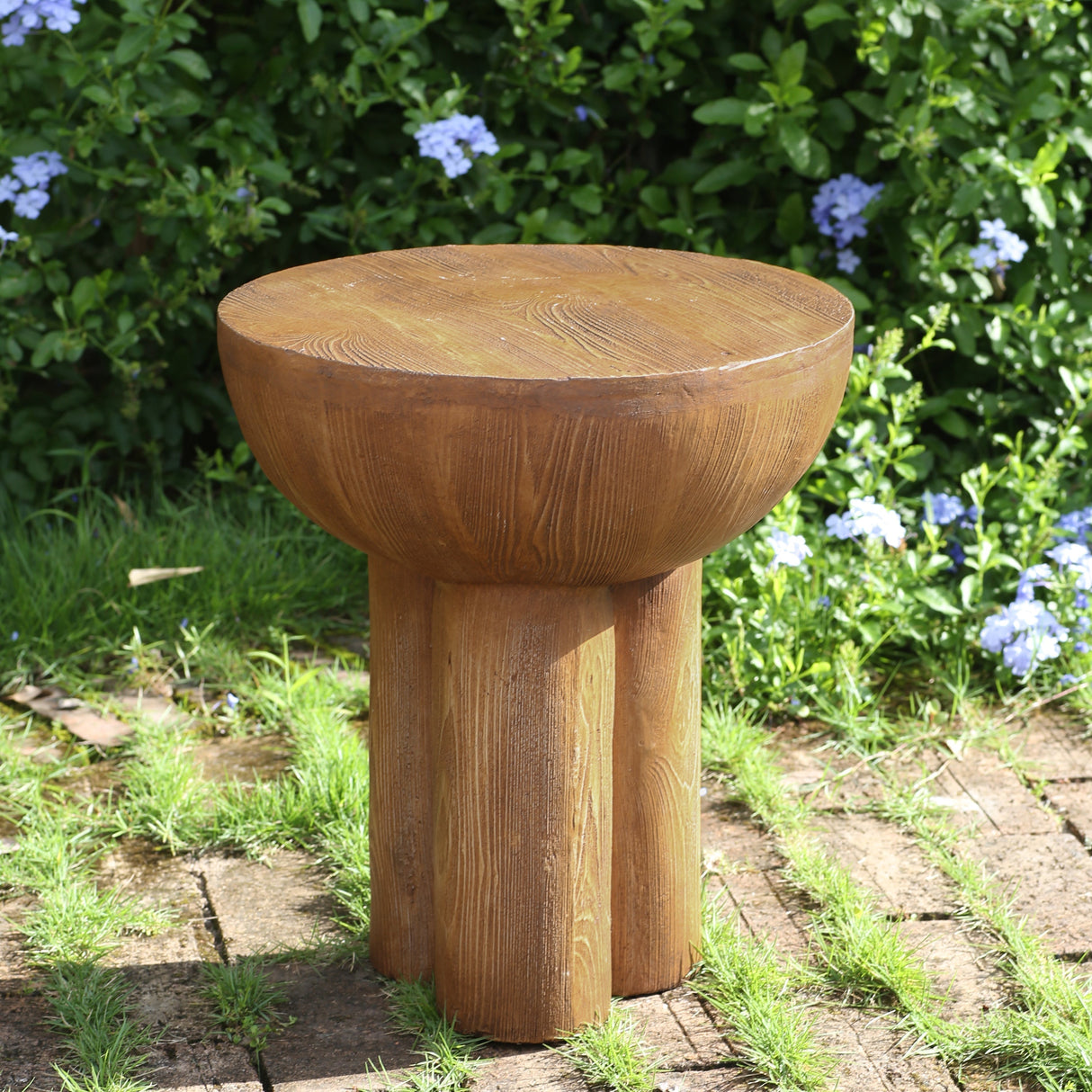 Iris Outdoor Patio Three-Legged Wood-Grain Side Table