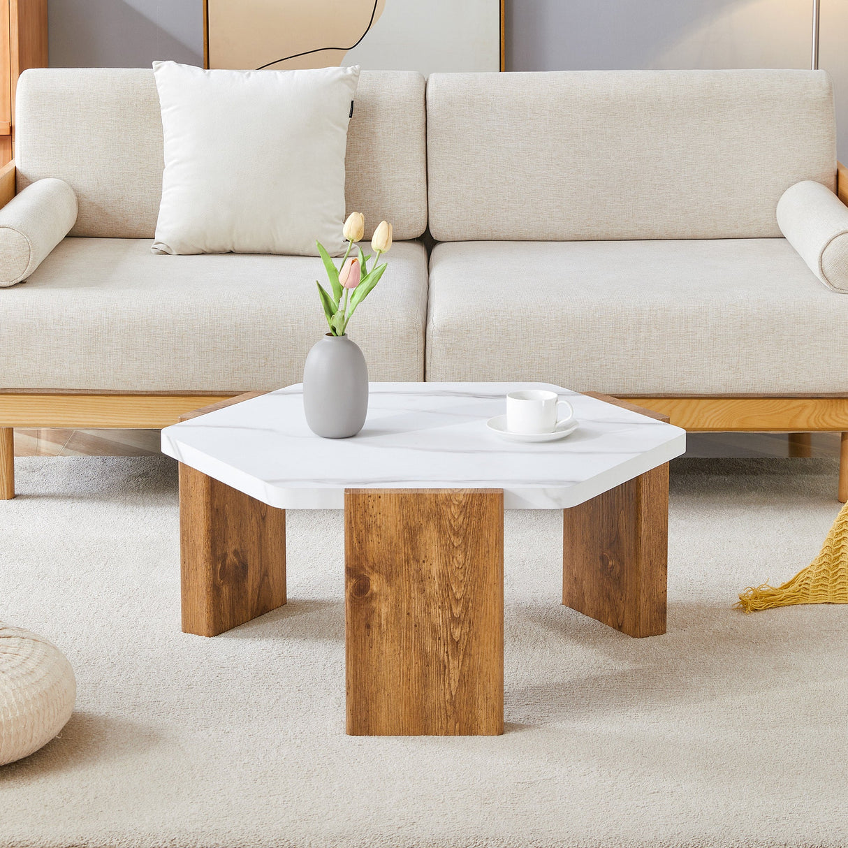 31-Inch Modern-Style Hexagonal Coffee Table