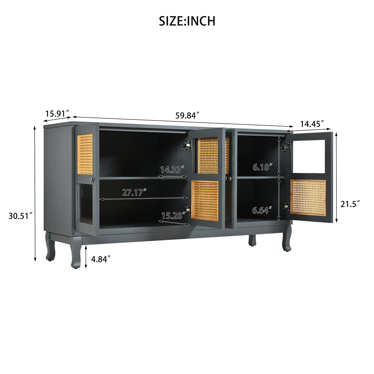 Retro Industrial Grey 4-Door Sideboard