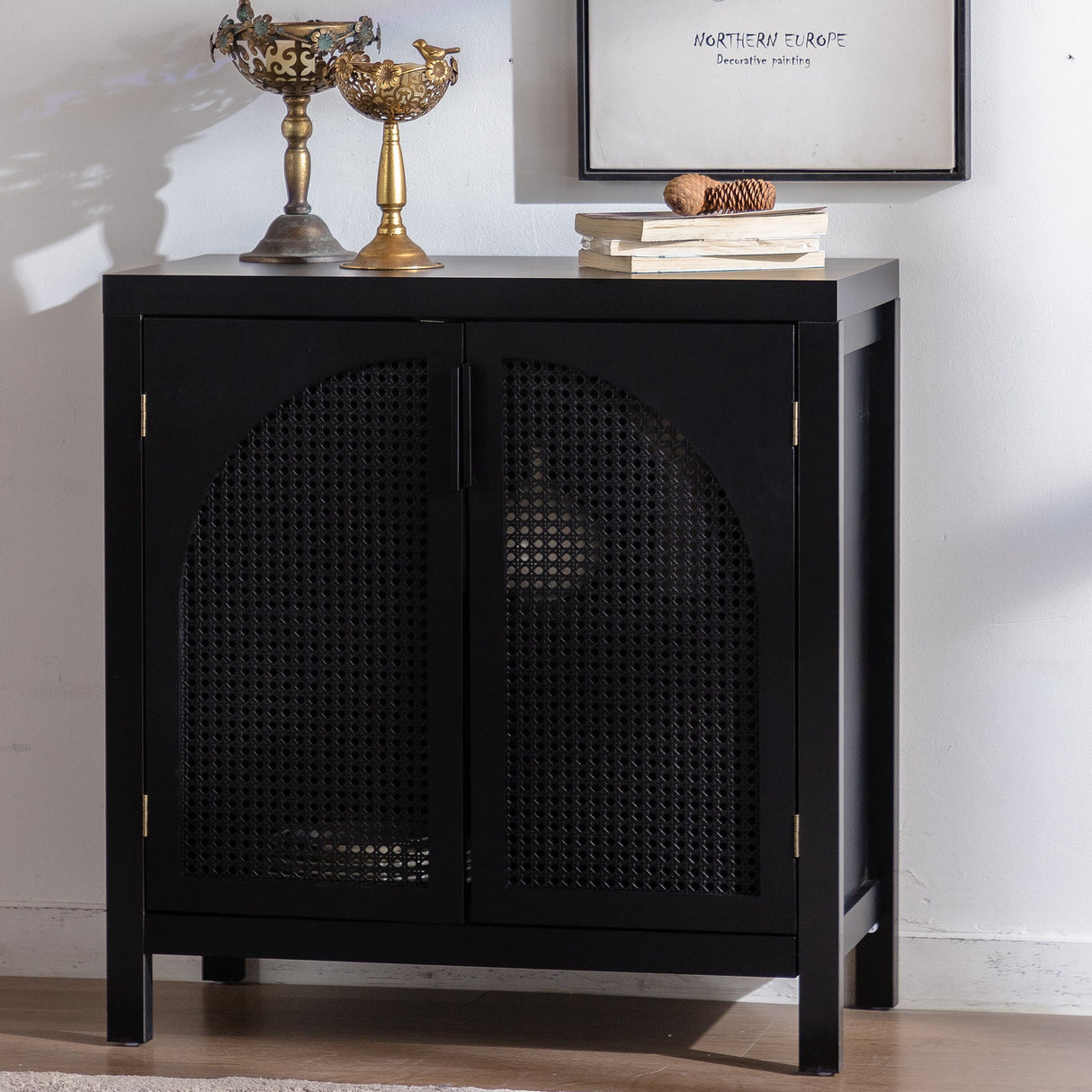 Black Accent Cabinet with 2 Doors 29 Inch Narrow Credenza