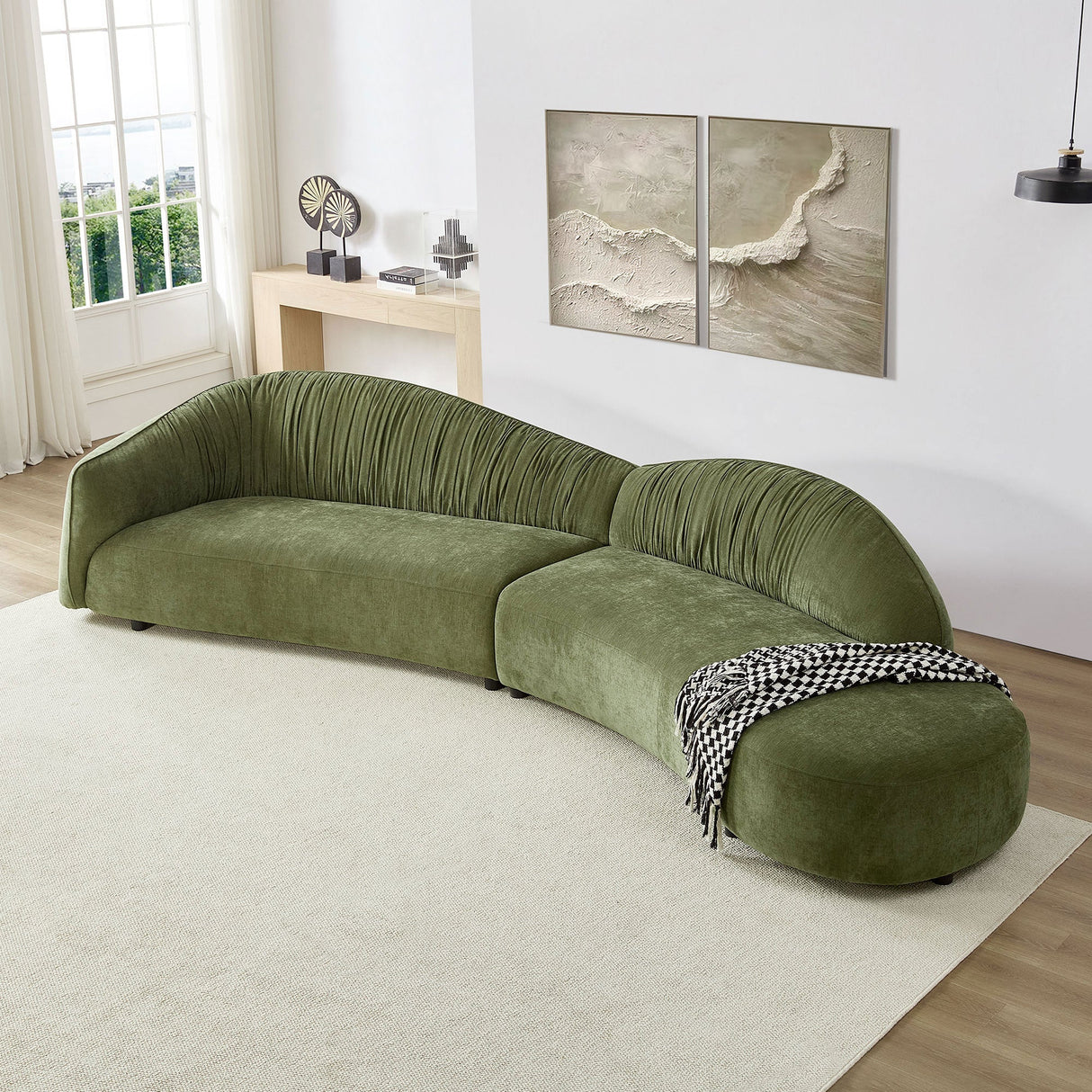 145.67" Mid-Century Upholstered Comfy Couch with Facing Chaise Right