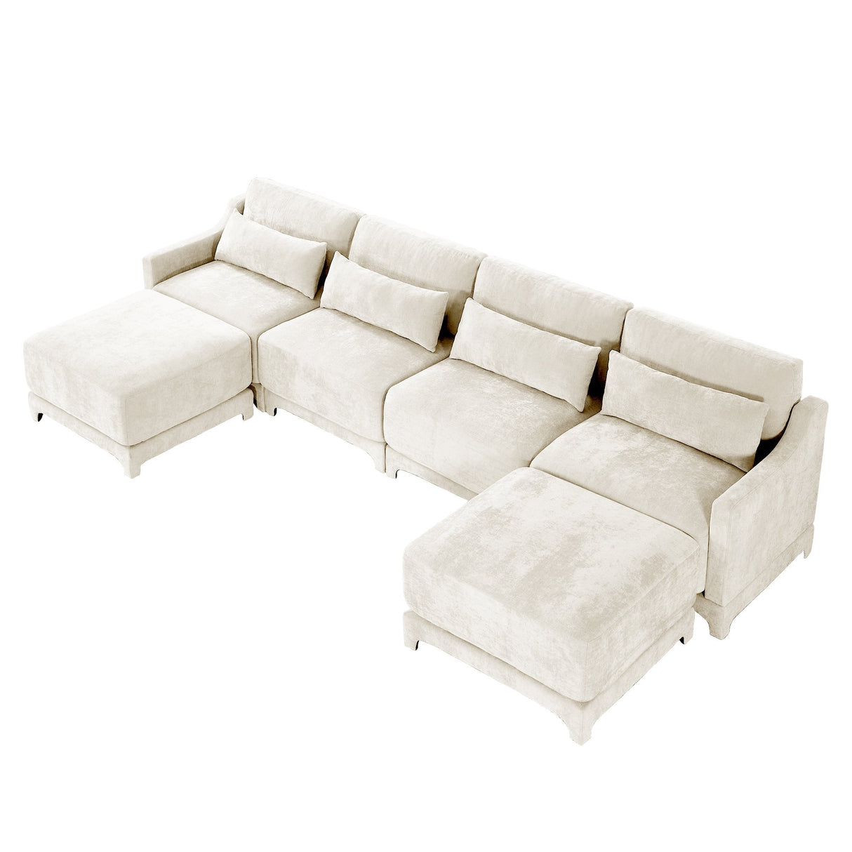 Elegant Four-Seater Sofa with Movable Ottoman and Lumbar PillowBeige