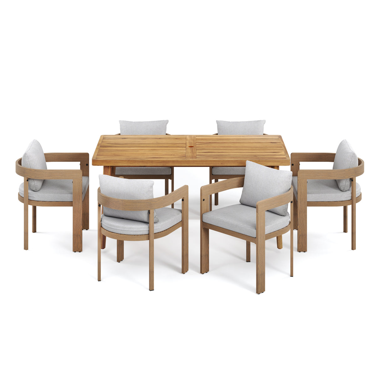 Elko Janiyah Outdoor Patio 7PCS Dining Set with Teak Finished Aluminum Chairs and Acacia Wood Table