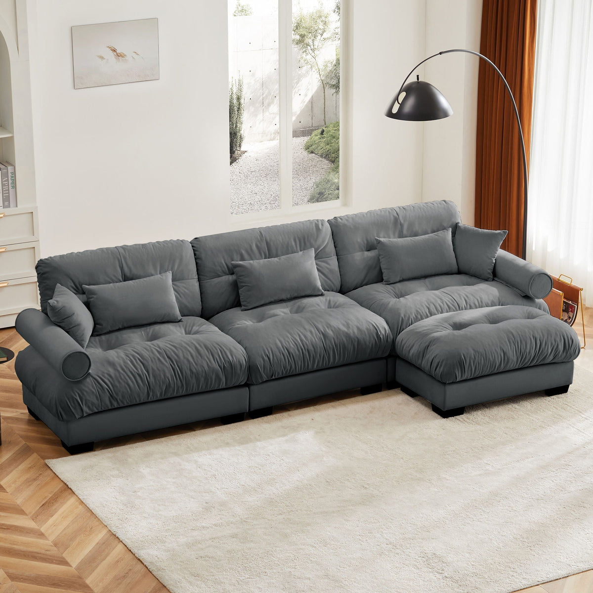 Oversized Modular Sectional Sofa with Movable Ottoman - Fabric, Multiple Colors