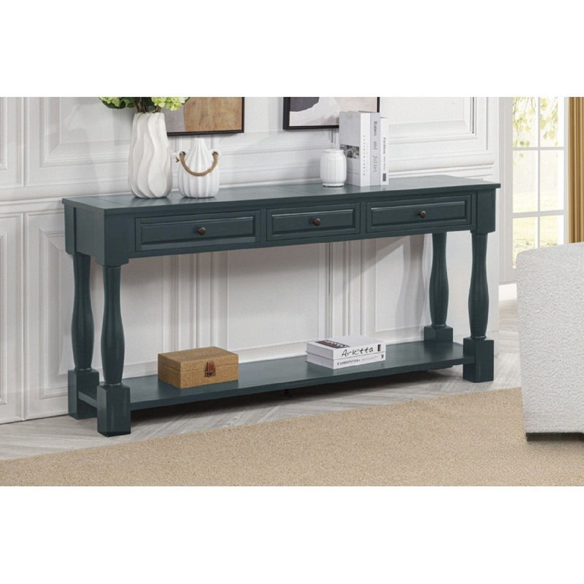 Long Console Table With Drawers And Shelf