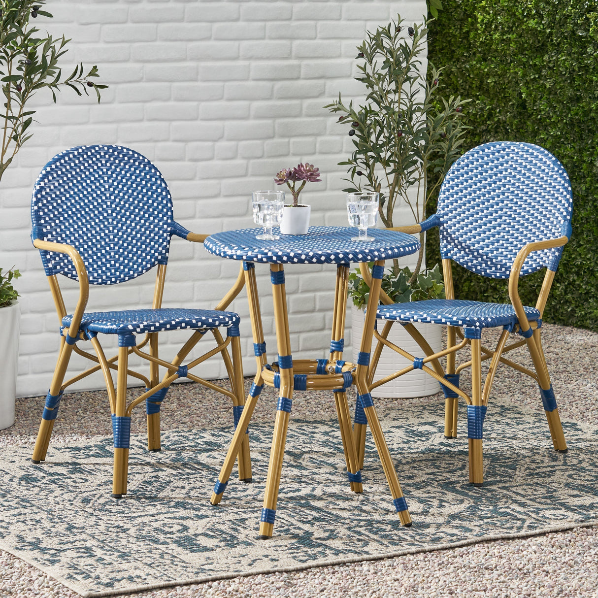 Outdoor PE Rattan and Aluminum 3-Piece French Bistro Set