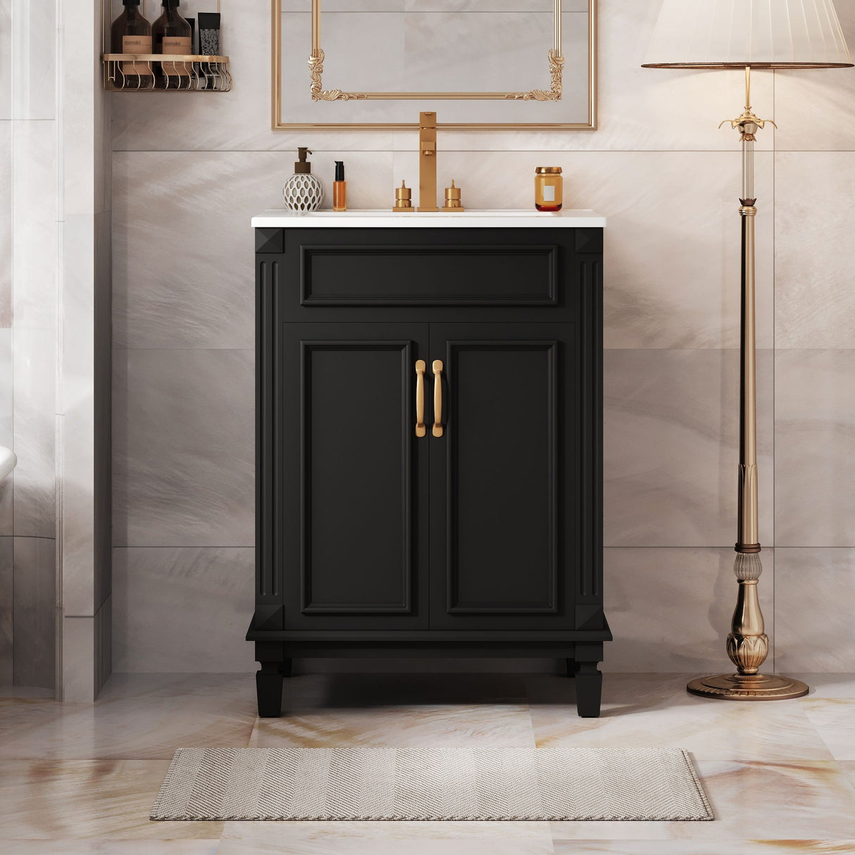 Bathroom Vanity With Top Sink, Cabinet With 2 Soft Closing Doors