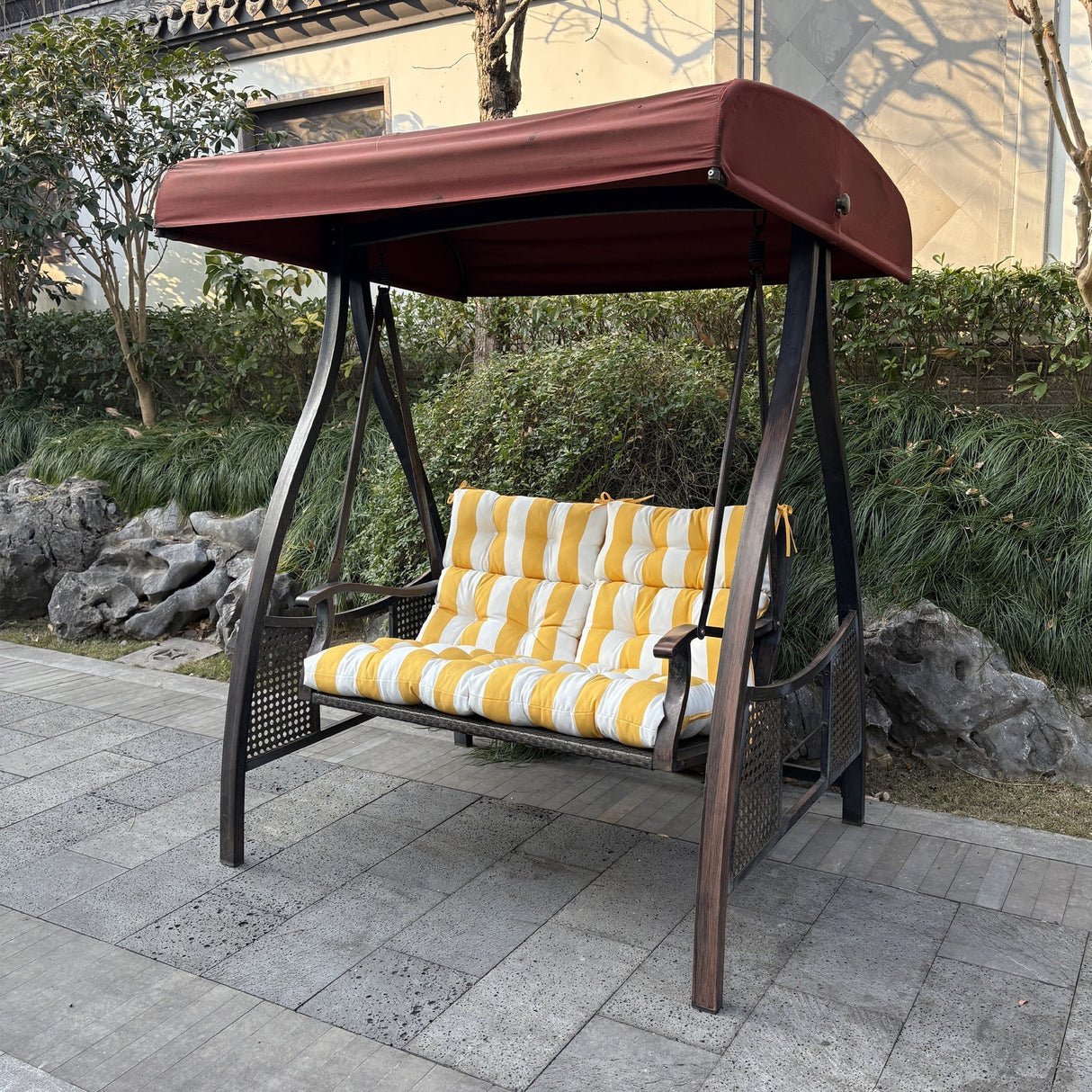 2-Piece High Back Patio Chair Cushion Set, Yellow/White