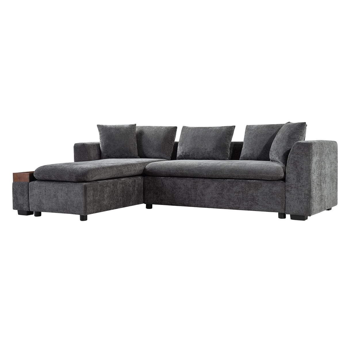 Modern L Shaped Sectional Sofa With Upholstery And Wooden Storage