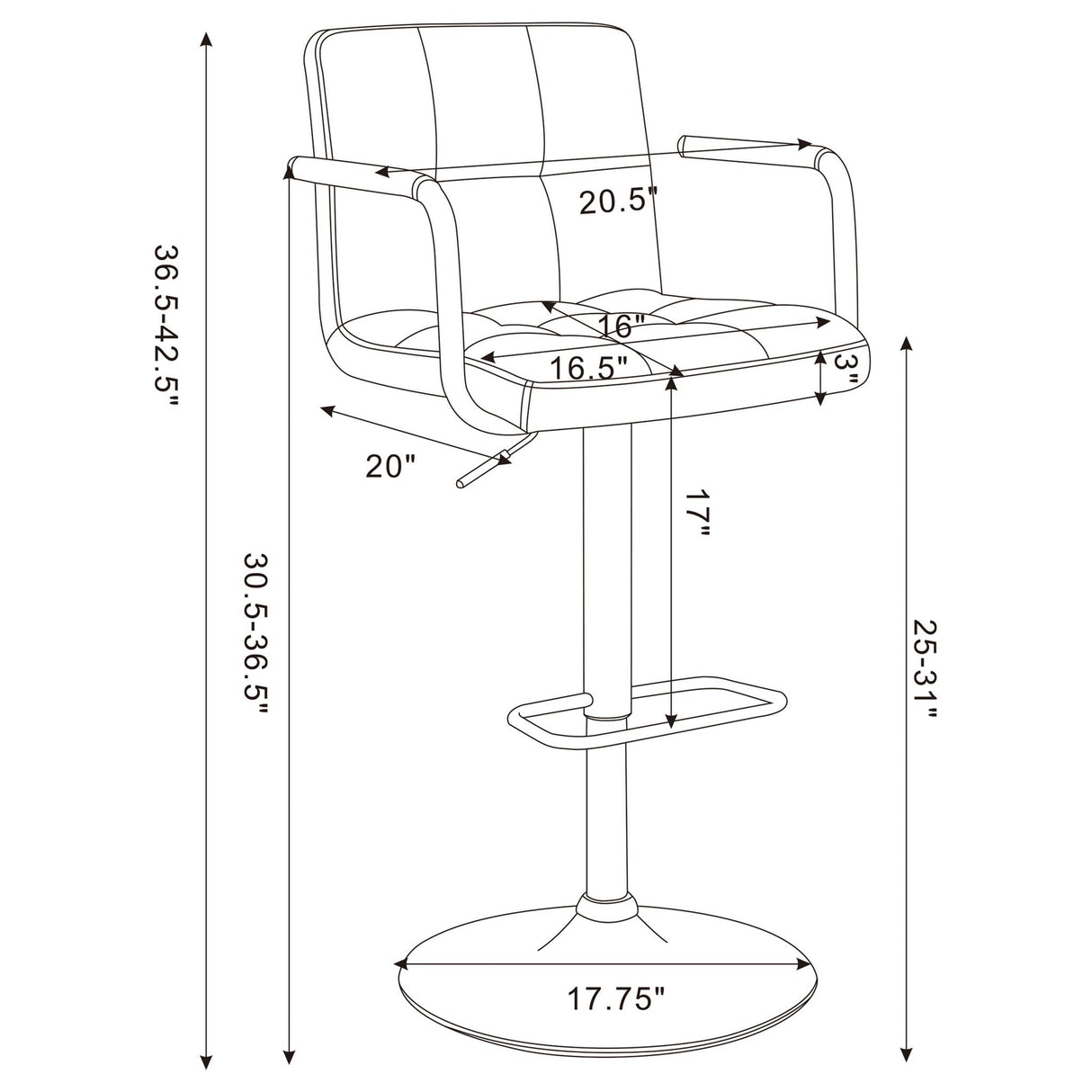 Letitia - Adjustable Height Bar Stool - White