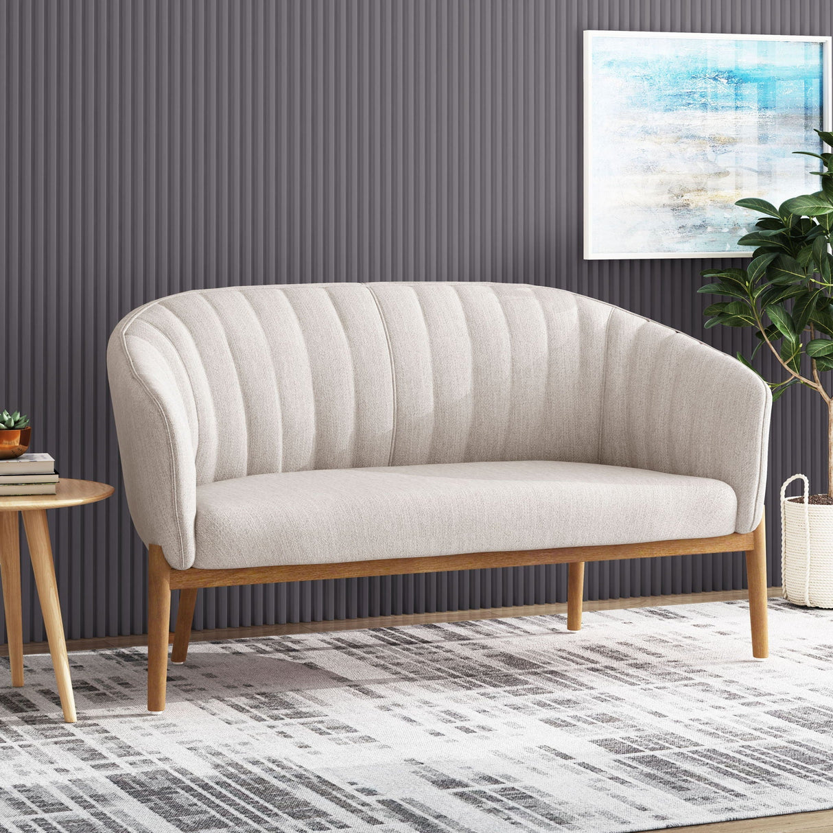 Mid Century Modern Loveseat with Channel Stitched Backrest