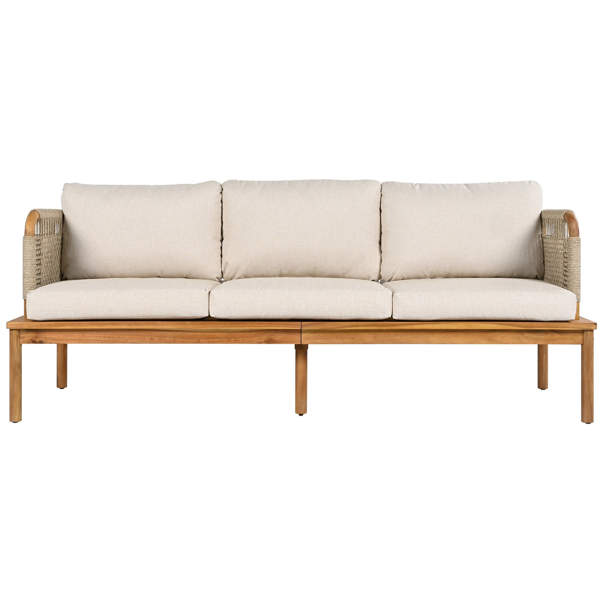 Outdoor 4-piece Acacia Wood and Rope Patio Sofa Set