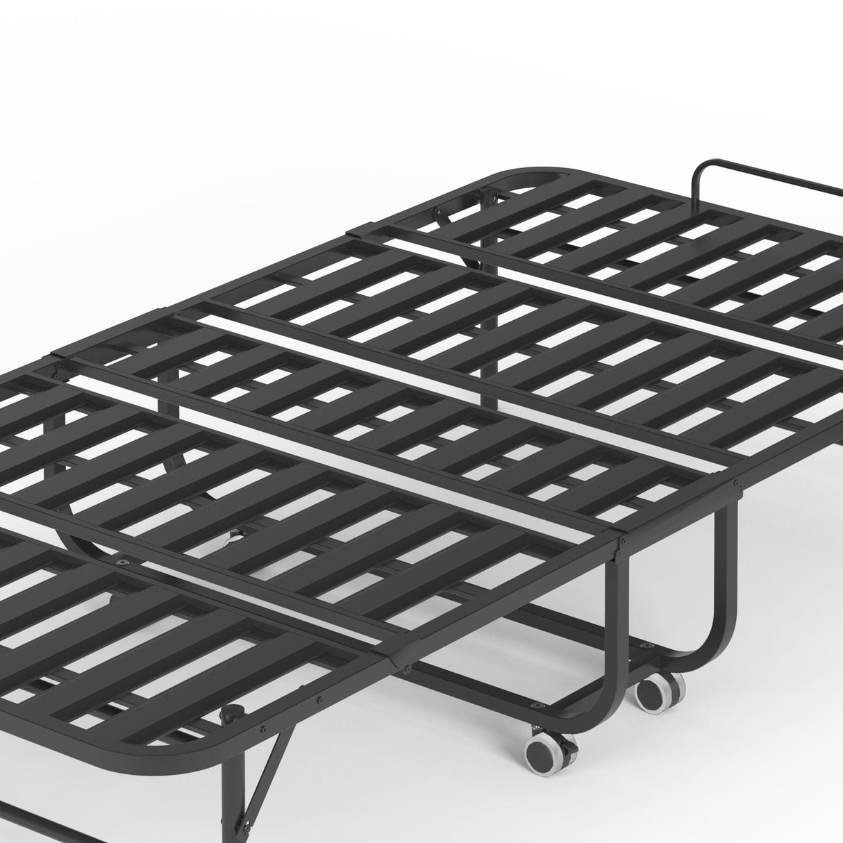 Twin Wide Folding Bed For Tall People, Extra Long & Wide Rollaway With Memory Foam, Heavy-Duty - Black