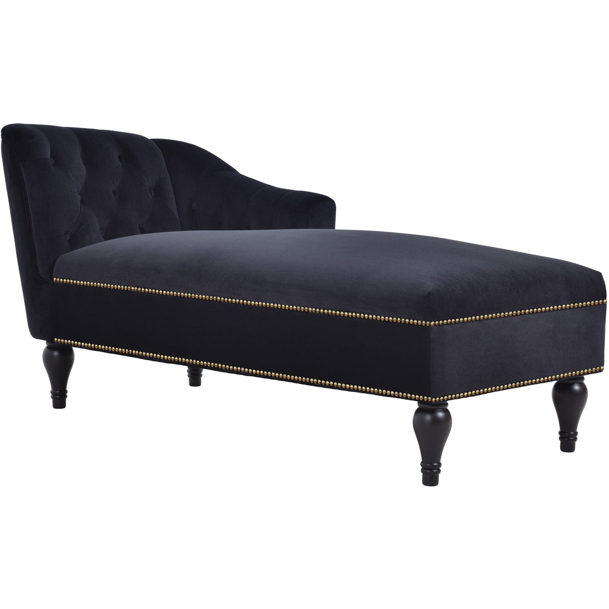 58" Velvet Chaise Lounge with Nailhead Trim and Solid Wood Legs