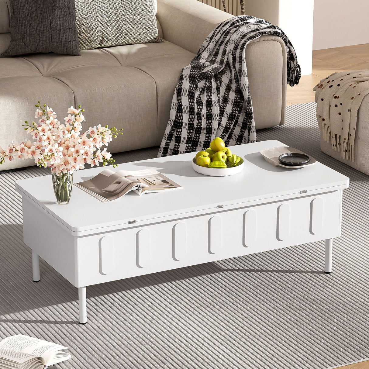 Lift Top Coffee Table With 2 Drawers and Hidden Storage Compartment for Living Room