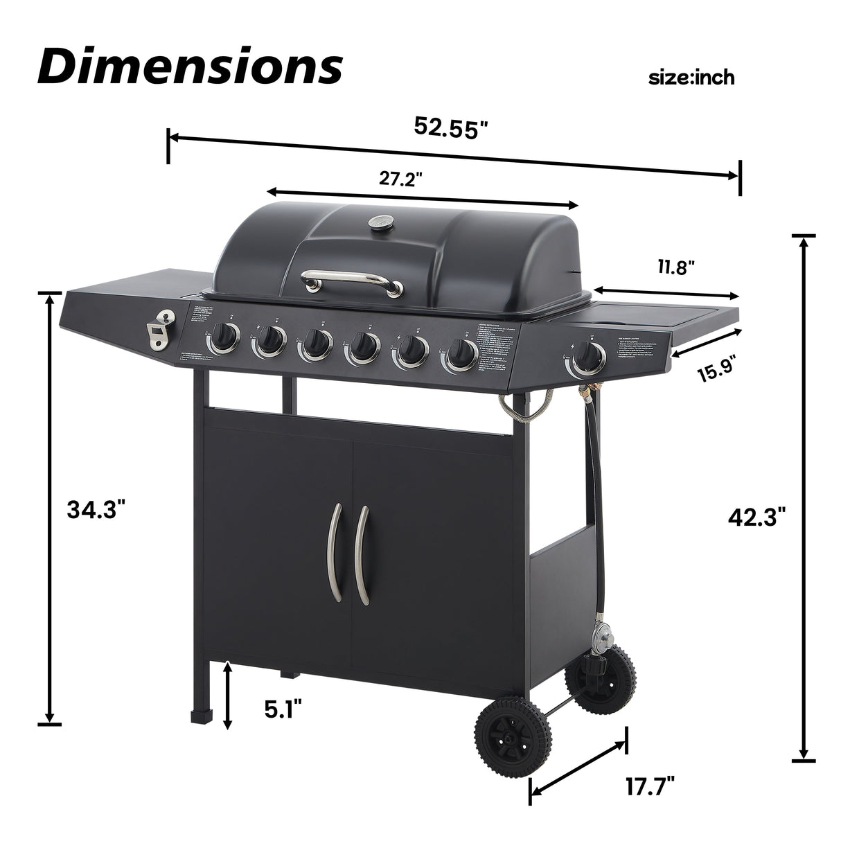 6 Burner Propane Gas BBQ Grill with Side Burner