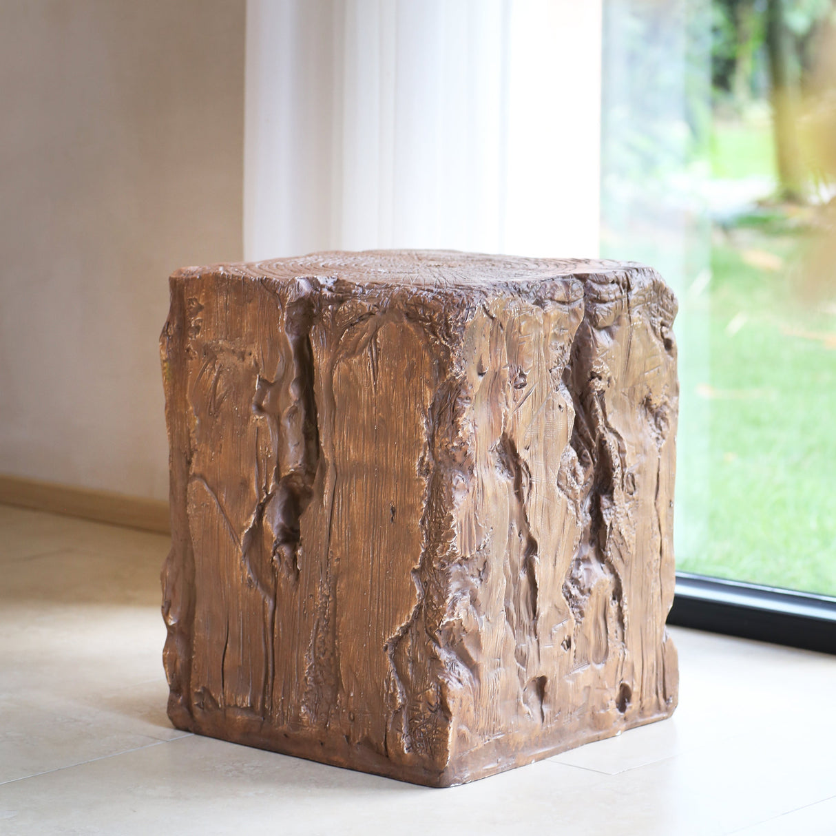 Amira Outdoor And Indoor Stump Shape MGO Side Table Brown Finish