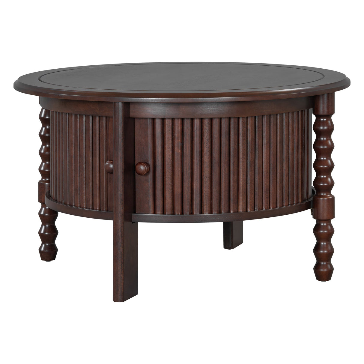 Vintage Round Coffee Table with Storage in Walnut