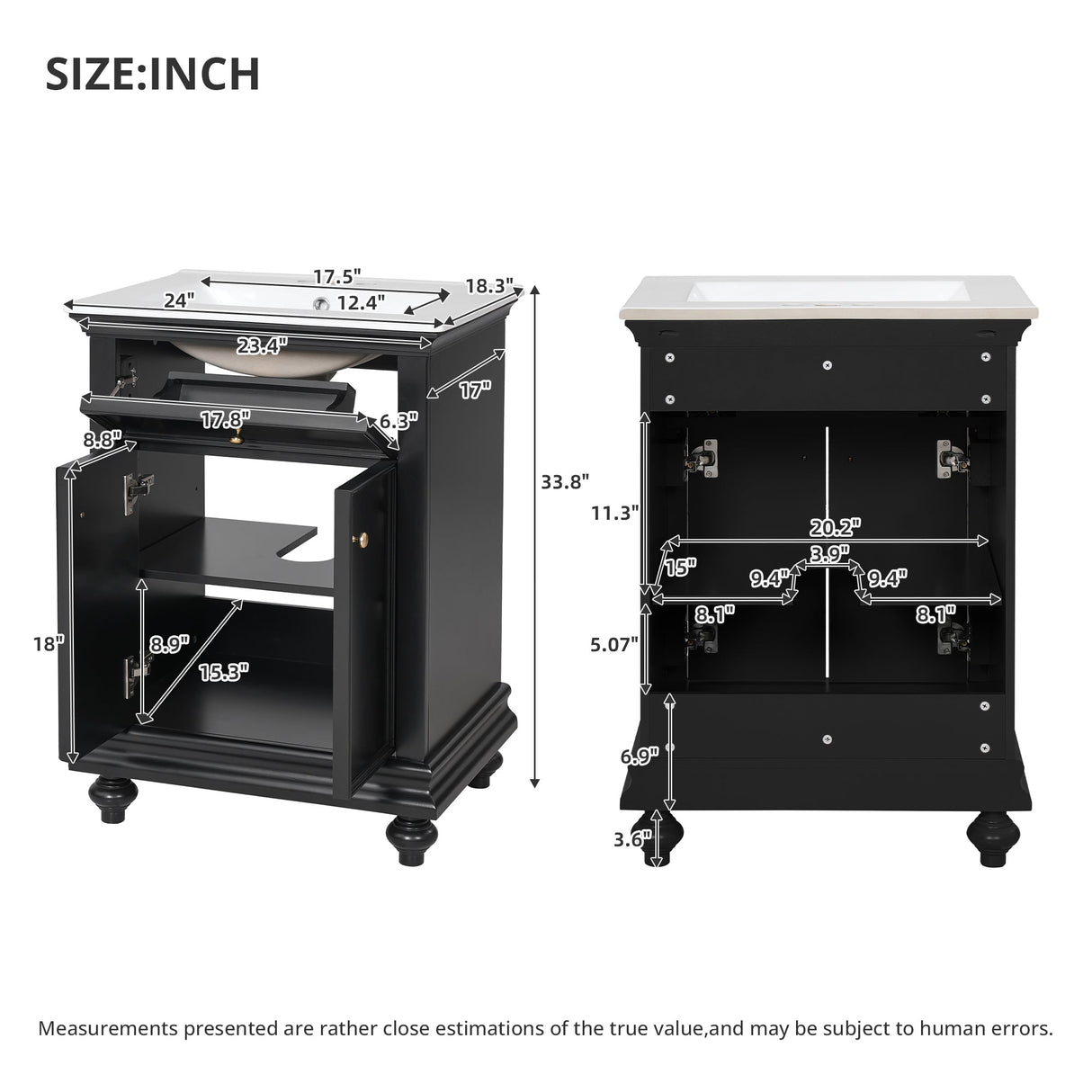 24" Modern Bathroom Vanity with Tip-Out Drawer & Soft-Close Hinges
