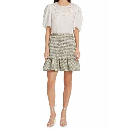 Veronica Beard Women s Olive Aloya Smocked Gingham Miniskirt Medium