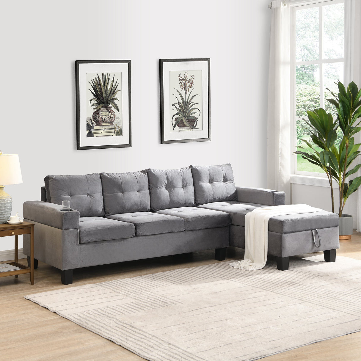 Modern Sectional Sofa Set with L Shape Chaise Lounge and Storage