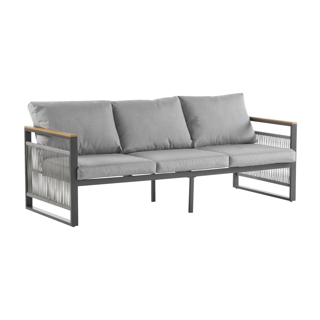 4-Piece Outdoor Metal Patio Furniture Set with Cushion - Grey & Natural