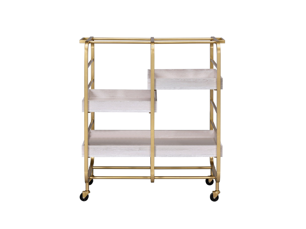 Vorrik Gold & White Washed Finish Serving Cart