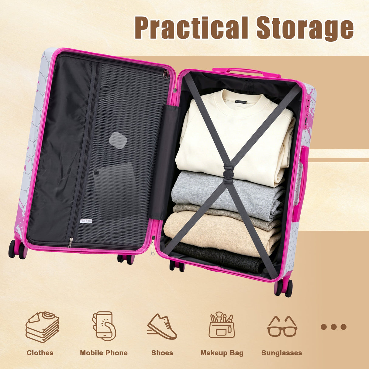 3-Piece Spinner Wheel Luggage Set (20"/24"/28") in Pink