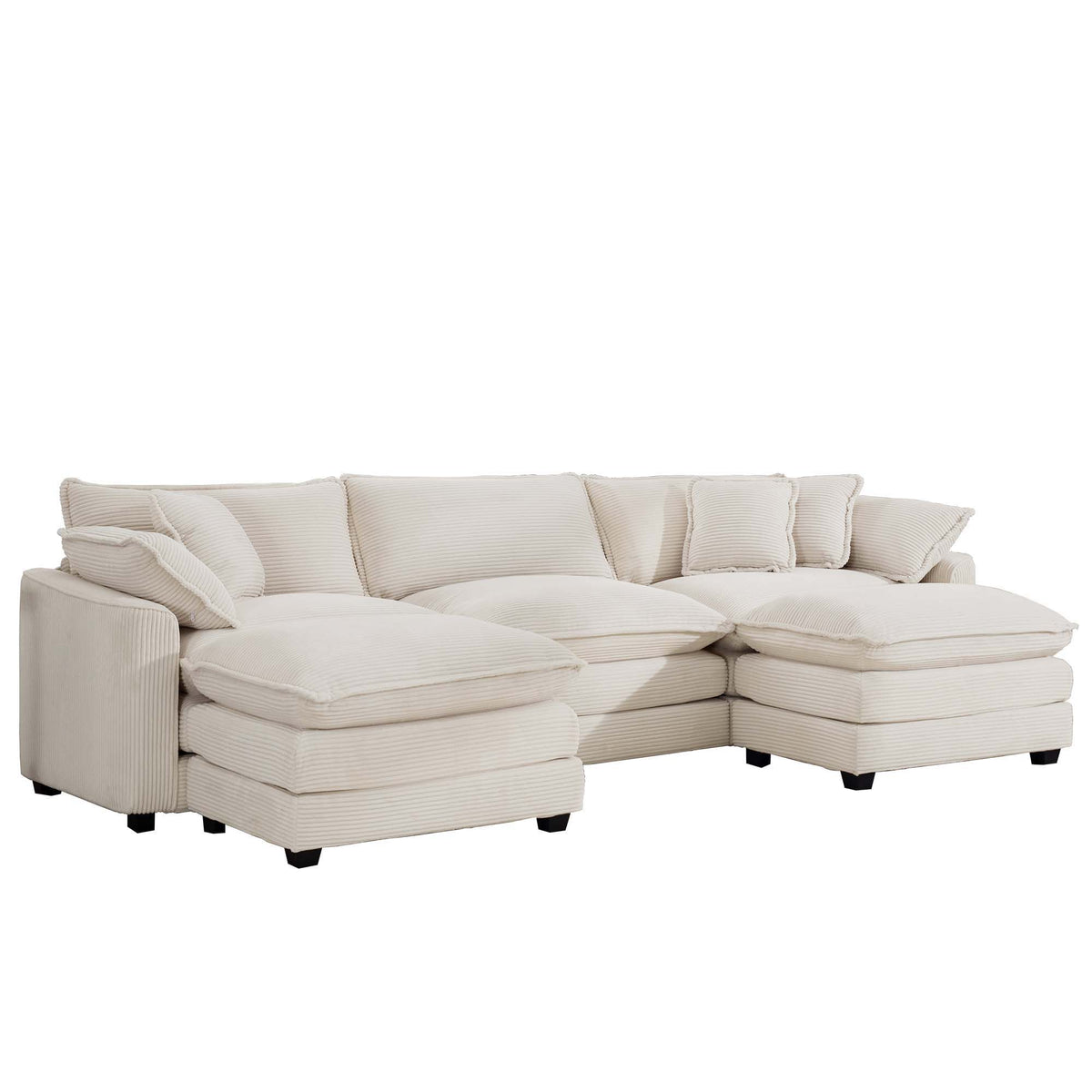 Modern Modular Cushion Sofa Set with Ottoman - Fabric, Multiple Colors
