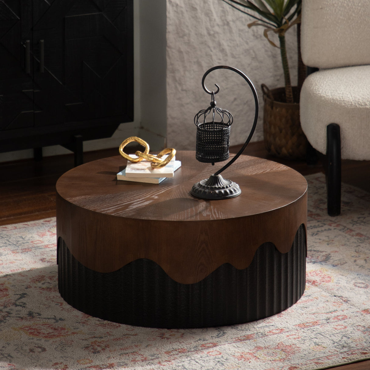 30.31" Round Coffee Table - Handcrafted Wooden Tea Table
