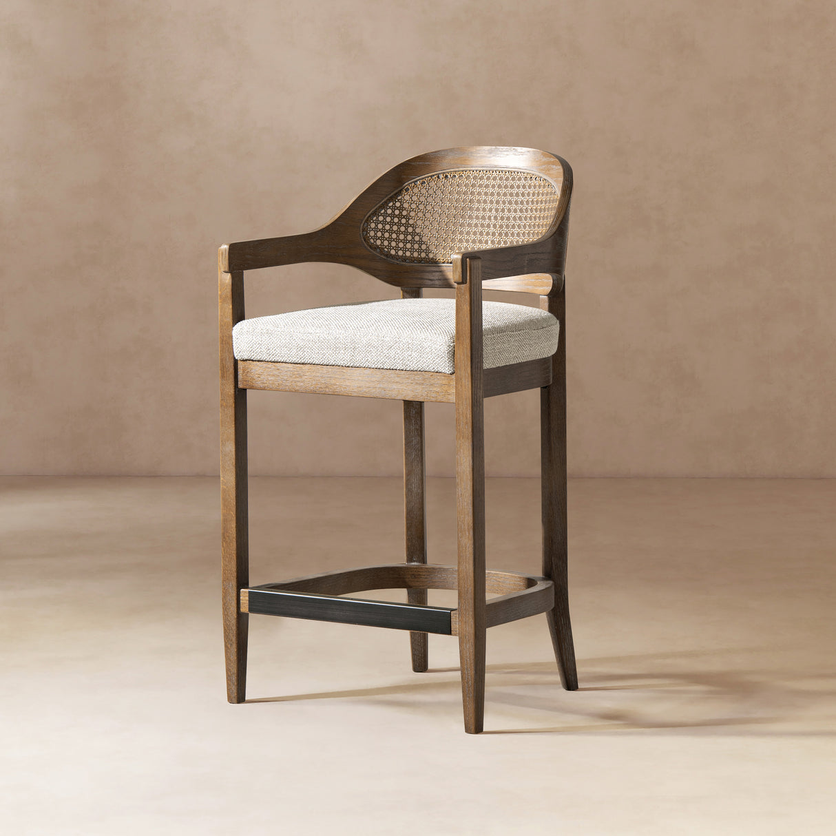 Americana-Mid-Century-Modern-26'-Cane-Back-Counter-Stool,-Two-Tone-Neutral-Gray-Polyester-Wool-Blend-Counter-Stools