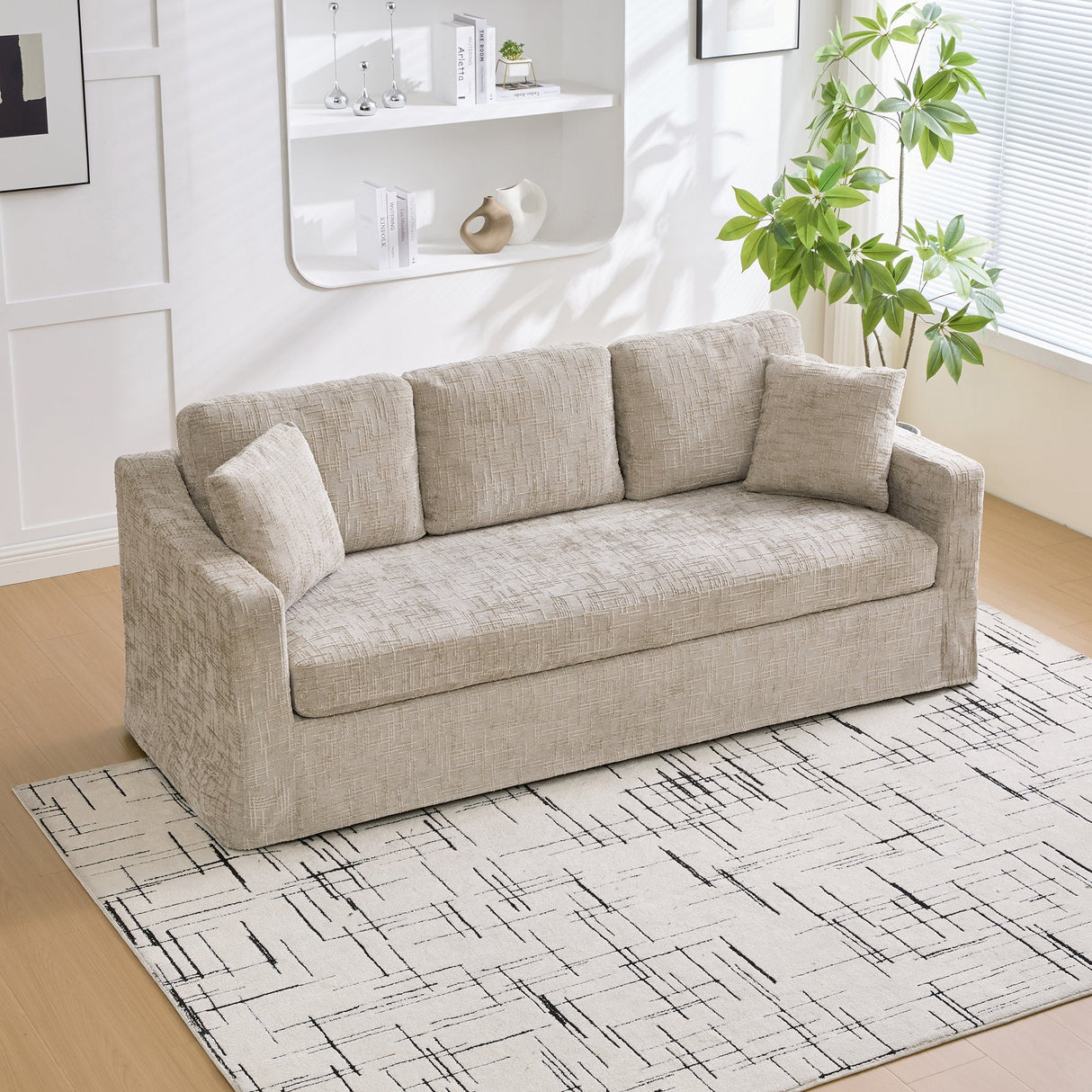 83.86" Wide Modern Casual Sofa in Wheat