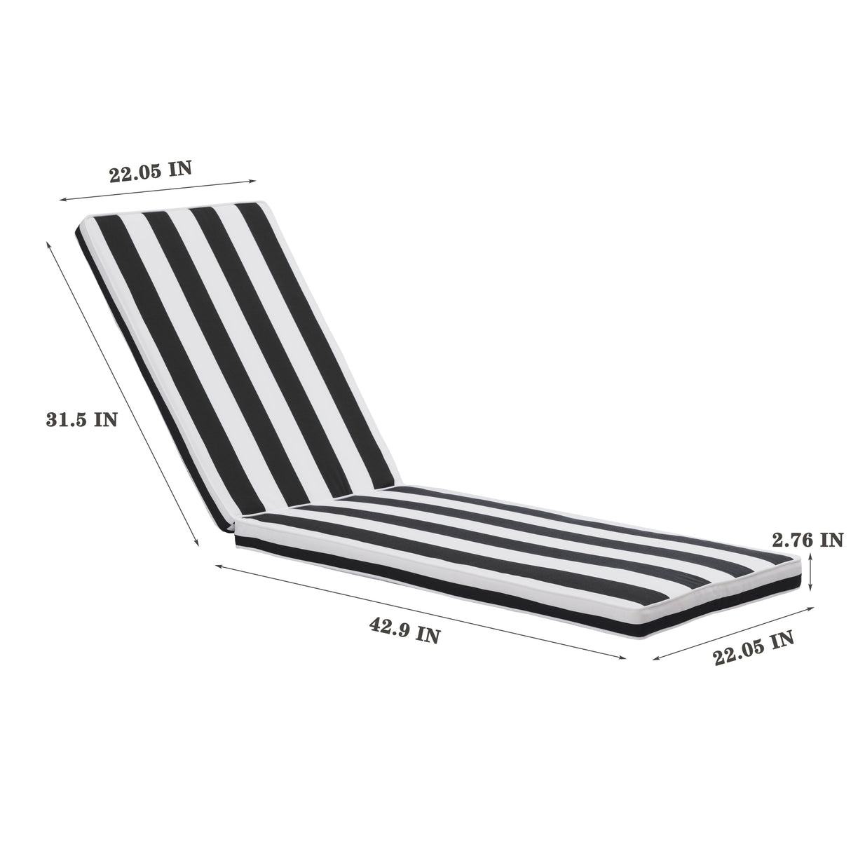 2-Piece Outdoor Chaise Lounge Chair Cushion Set, Black & White Striped Polyester