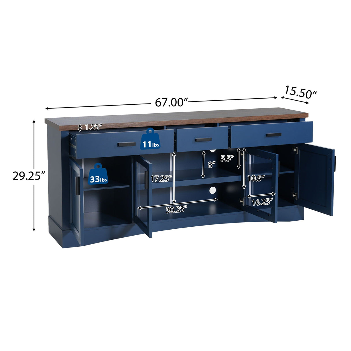 TV Console Stand, Glass Doors & Storage Drawers, Adjustable Shelves