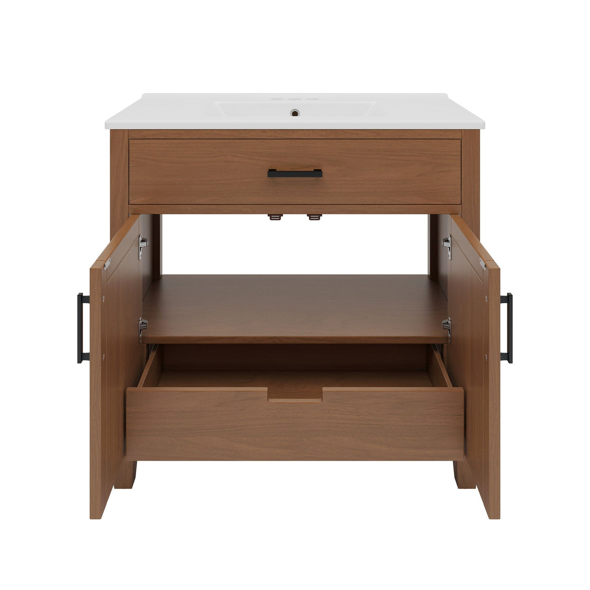 Bathroom Vanity With Ceramic Sink, Modern Free Standing Cabinet With Soft Close Drawers