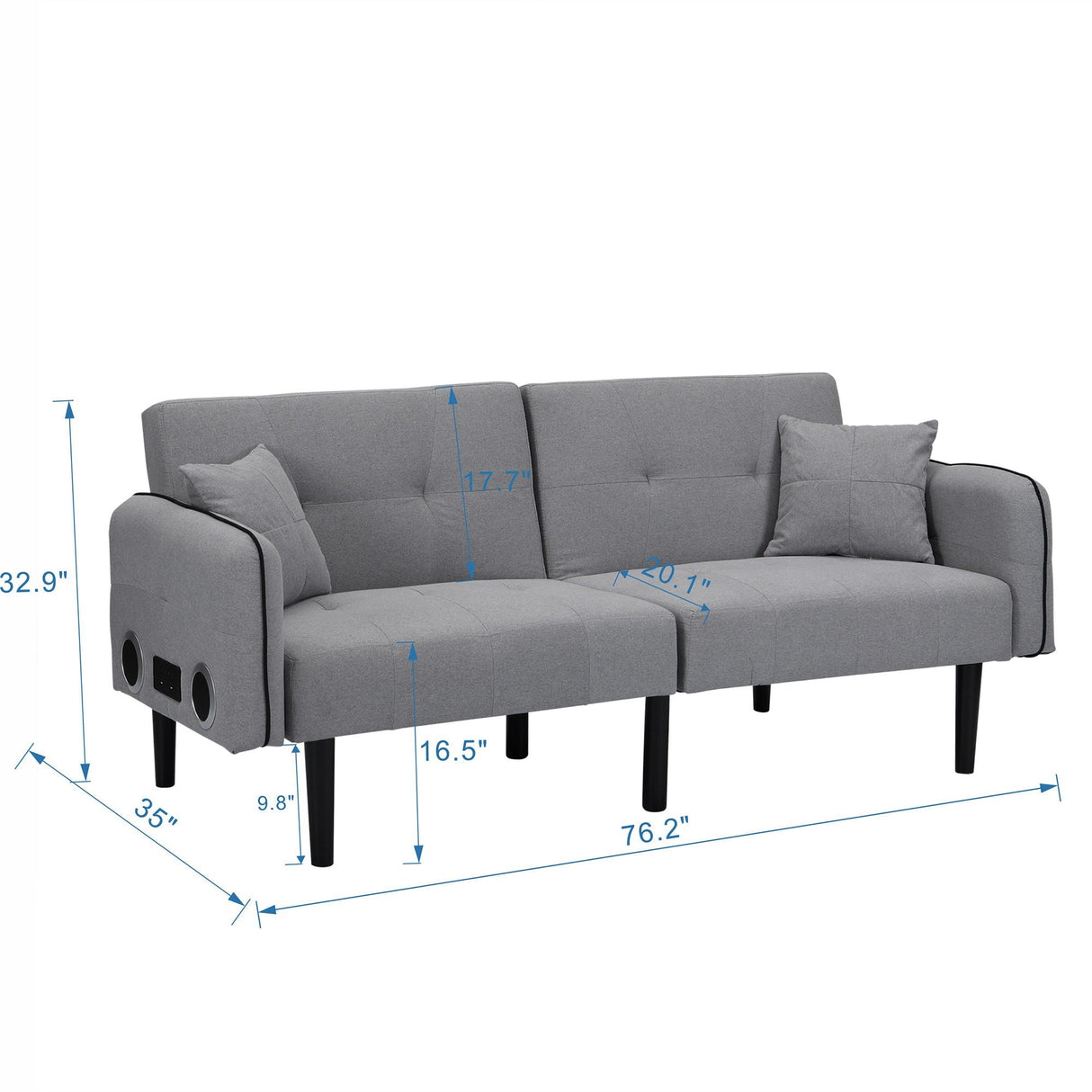 Modern Folding Ottoman Sofa Bed With Stereo System - Gray