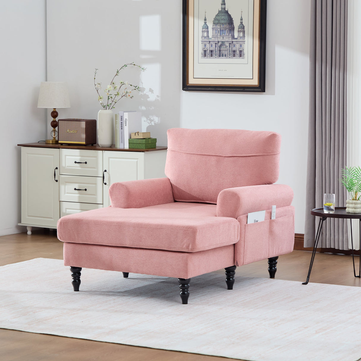 Modern Minimalist Chenille Fabric Chaise Lounge Recliner
