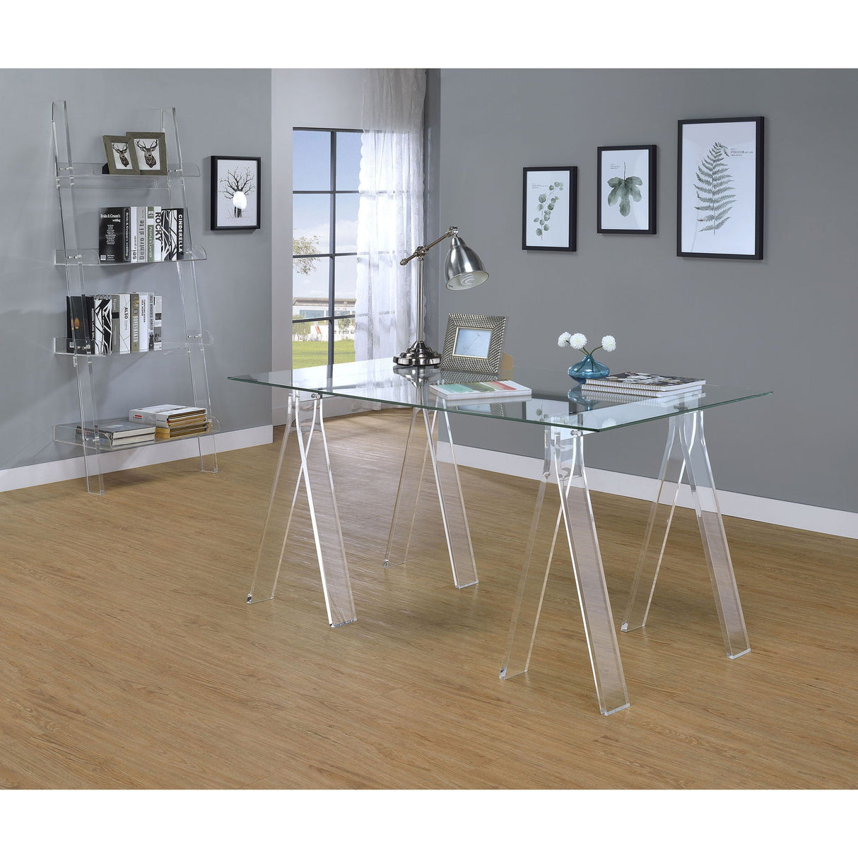 Cimarron - Ladder Bookcase With 4 Shelves - Clear