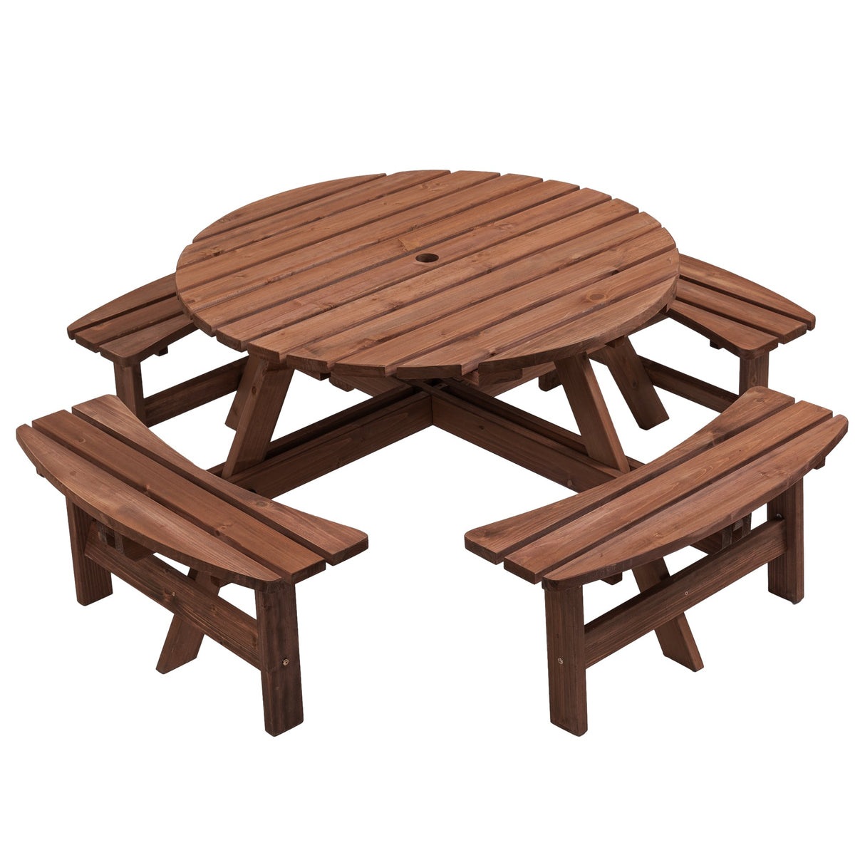 8 Person Wooden Picnic Table Outdoor Camping Dining Table with Seat