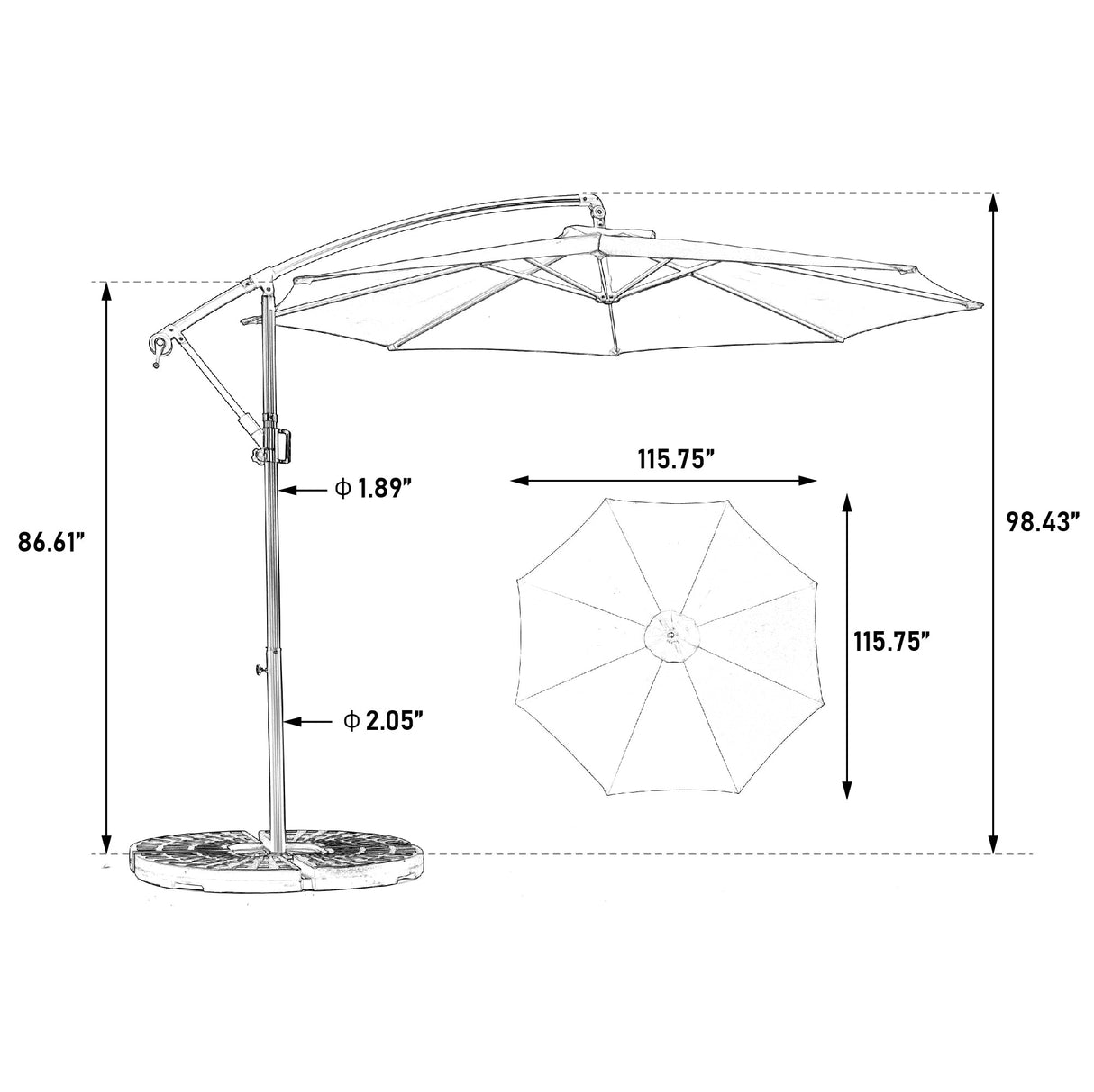 10ft Solar LED Offset Hanging Market Patio Umbrella (Dark Blue)