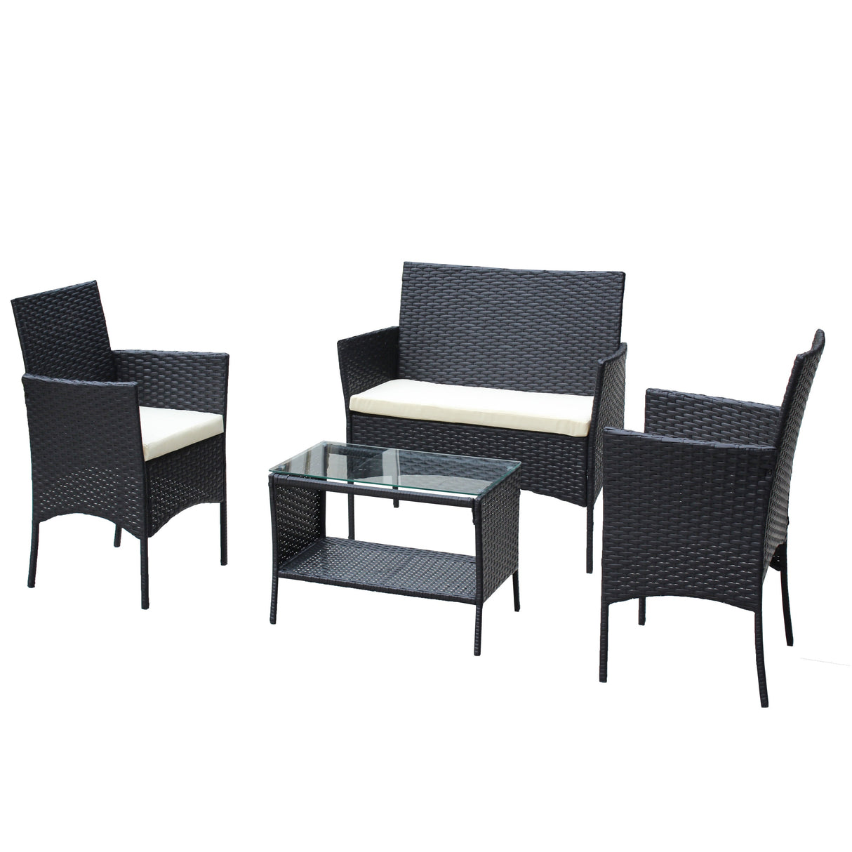 4 PC Rattan Patio Furniture Set Outdoor Cushioned Wicker Sofa