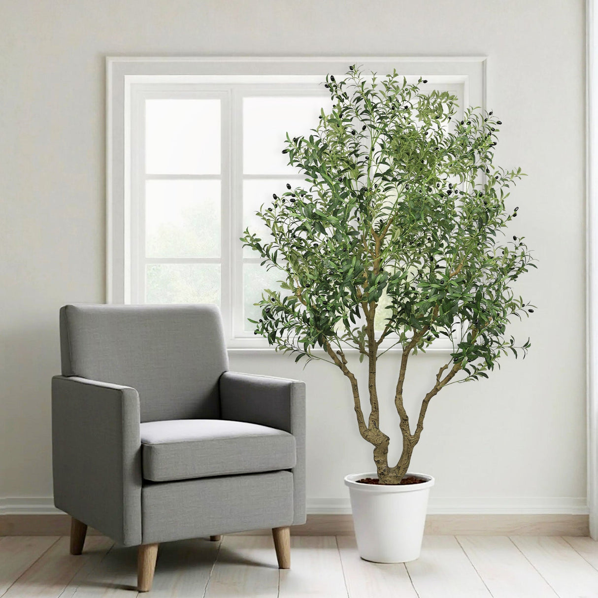 8FT Tall Artificial Olive Tree - Large Faux Potted Tree